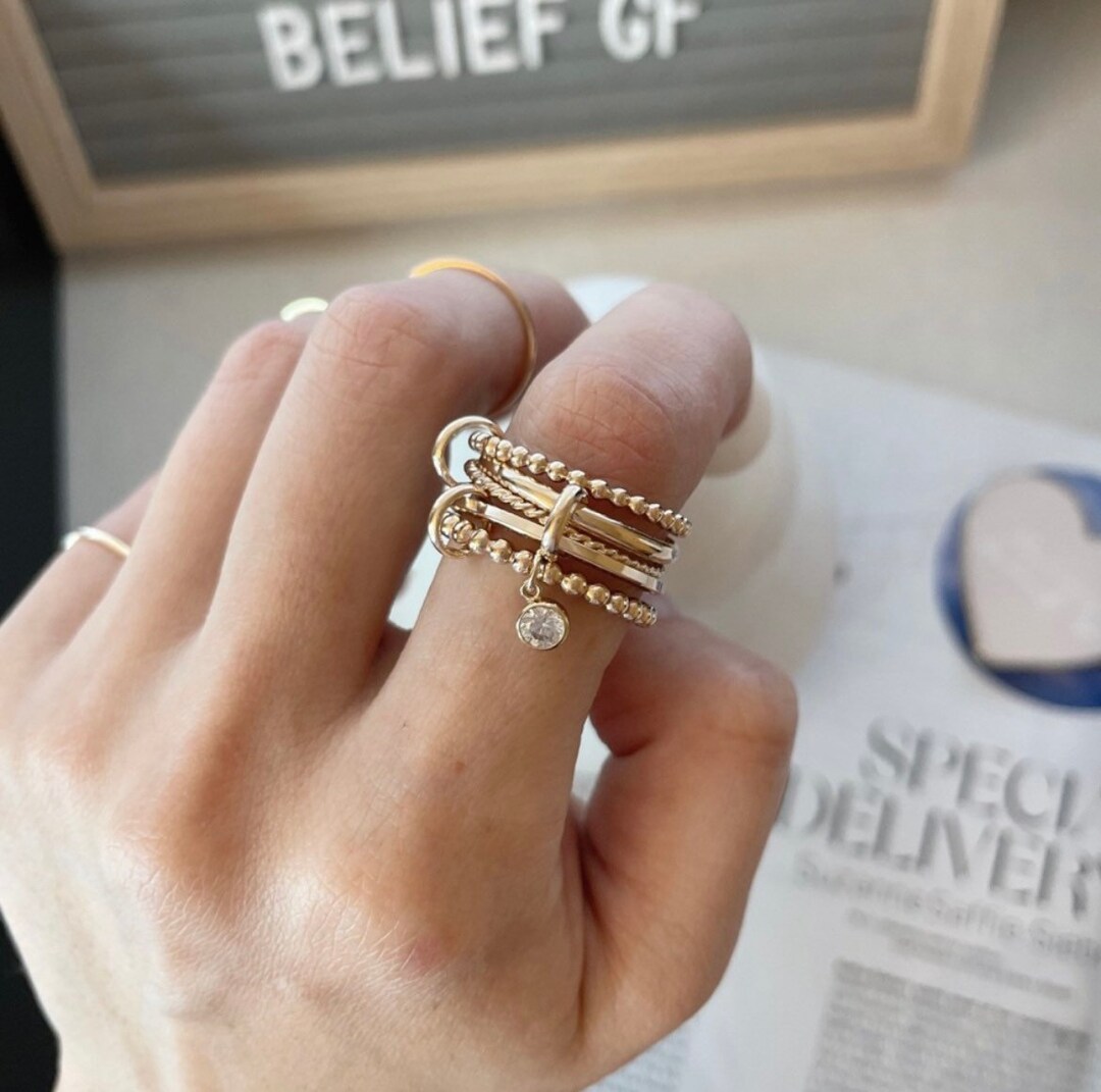 14KGF Gold Multi Link Connected Ring, Chunky Gold Ring, Gold