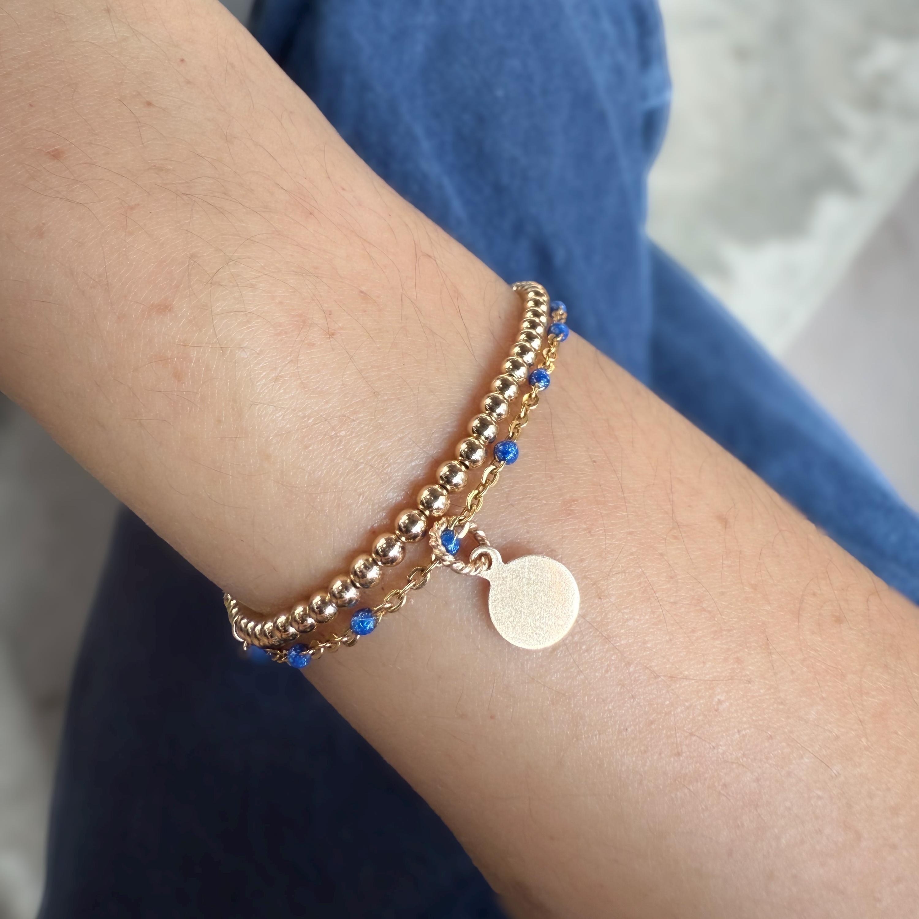 14KGF デュアルチェーン 3mm ゴールドフィルドビーズブレスレット