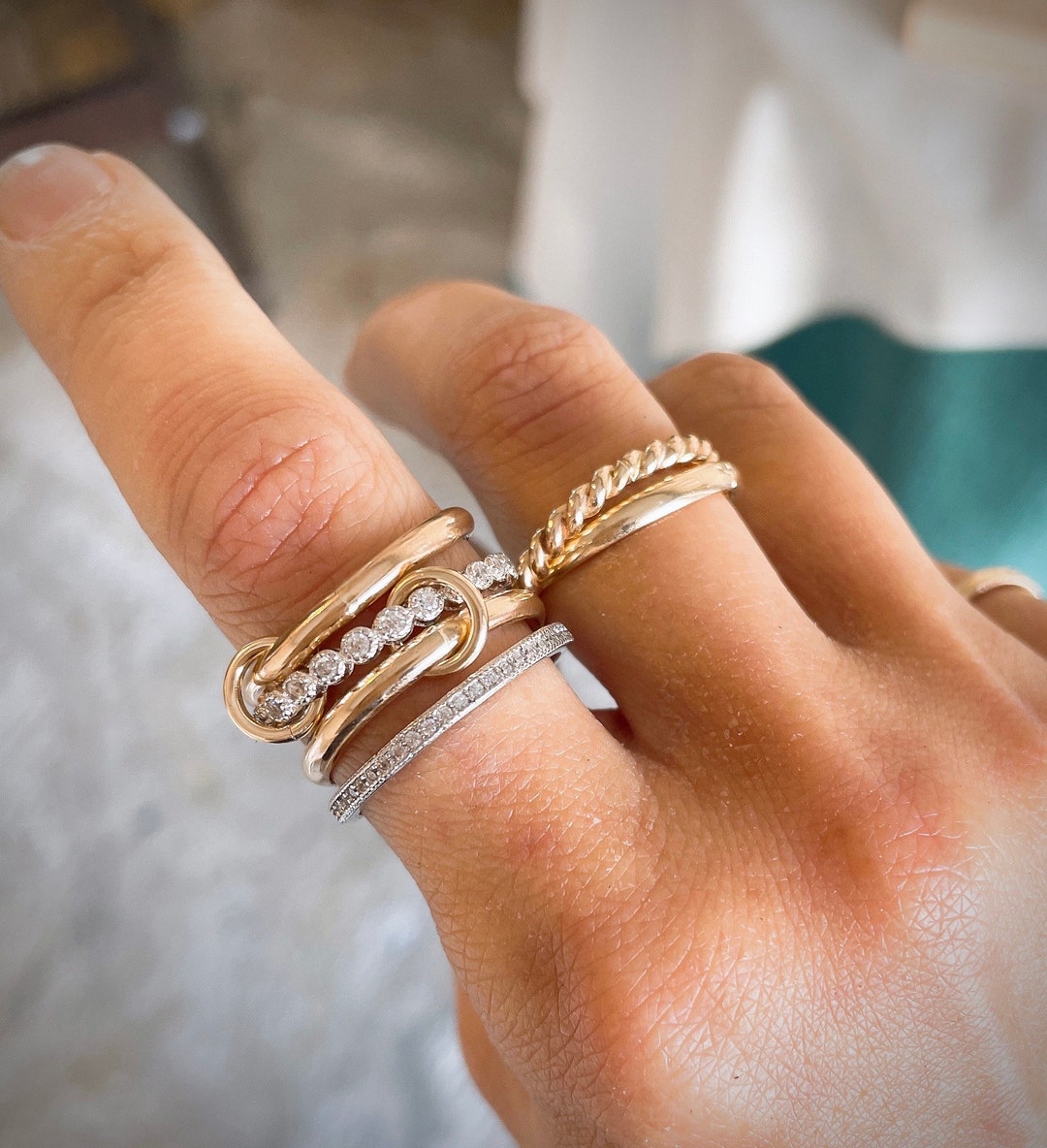 Freecus Flower Eternity Ring ［Light］ 14K Gold Diamond Flower Eternity Band – Baby Gold