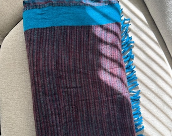 Himalayn Blue Warm Yak Wool Blanket, Light weight Oversize  throw blanket