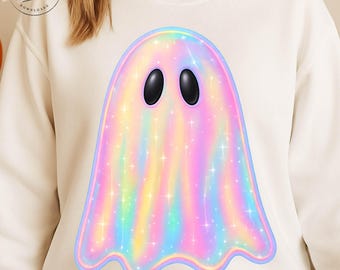 Retro Disco Ghost PNG: Iridescent Glitter, Neon Design (Digital Download)