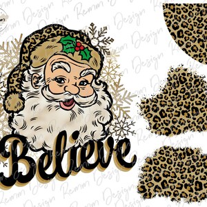 Acredite png, Manga de Patches de Leopardo Combinando, Png de Natal, PNG de Sublimação, Papai Noel Vintage Png, Natal Retrô, Natal de Leopardo, DTF Png