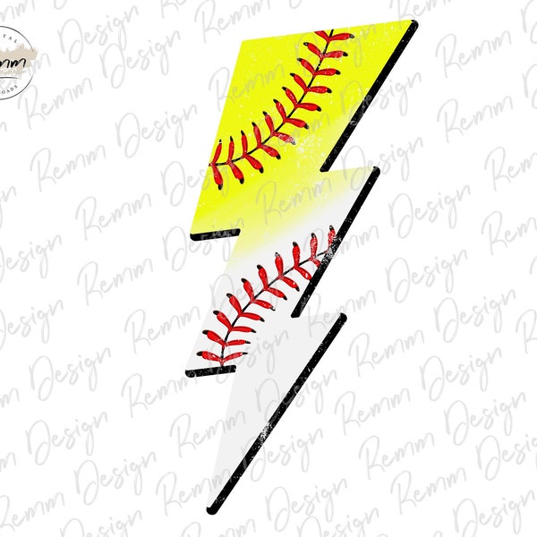 Baseball Softball Lightning Bolt Png, Distressed Baseball Softball Mix Bolt Png, Sublimation Download, Printable, Gameday Bolt Png