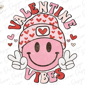 Valentine Vibes Png, Valentine’s Day PNG, Smiley Face Png, Retro Valentines Shirt Design, Sublimation Design Download, Digital Download