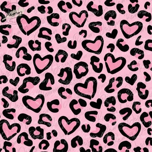 Naadloze roze luipaardprint en hartenpatroon, Valentijnsdag naadloos patroon, herhalend patroon voor commercieel gebruik, Png en Jpeg