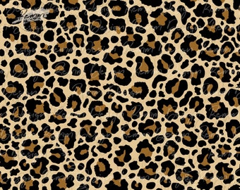 May include: A seamless pattern featuring a leopard print design. The background is a light beige color with brown and black spots.