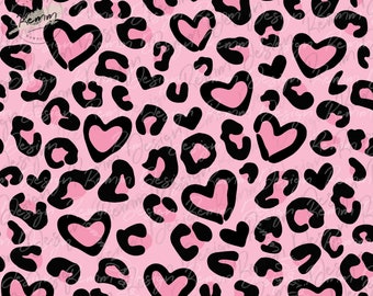 Pink Leopard Print and Hearts Seamless Pattern (PNG, JPEG)