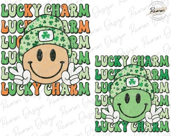 Retro St. Patrick's Day Smiley Face PNG: Lucky Charm Design (digital nedladdning)
