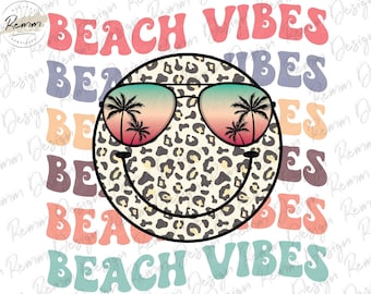 Leopard Smiley Face Beach Vibes PNG: Summer T-Shirt Design (Digital Download)