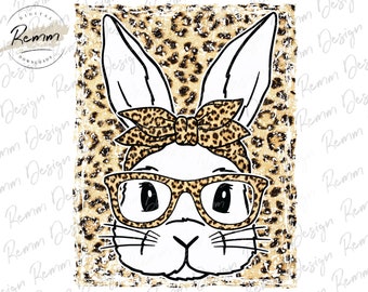 Leopard Easter Bunny PNG: Glasses Sublimation (Digital Download)