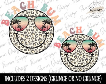 Beach Bum Leopard Smiley Face PNG: Retro Summer Design (Digital Download)