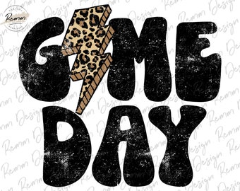 Leopard Game Day PNG: レトロなスポーツデザイン（デジタルダウンロード）
