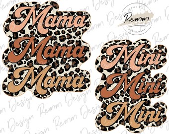 Boho Mama Mini Leopard Print PNG: Retro Sublimation Design (Digital Download)