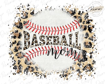 Maman baseball léopard PNG : design sublimation (téléchargement numérique)
