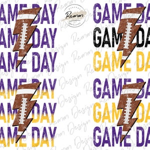 Game Day Png Bundle, Purple,  Football Lightning Bolt Png, Team Colors Football Png, Distressed, Sublimation Download, Printable