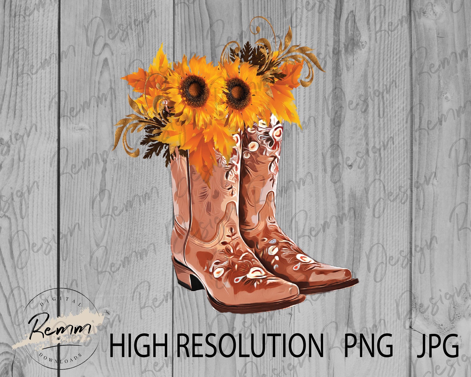 Cowgirl Boots Sunflower PNG JPG Instant Download 300 DPI - Etsy
