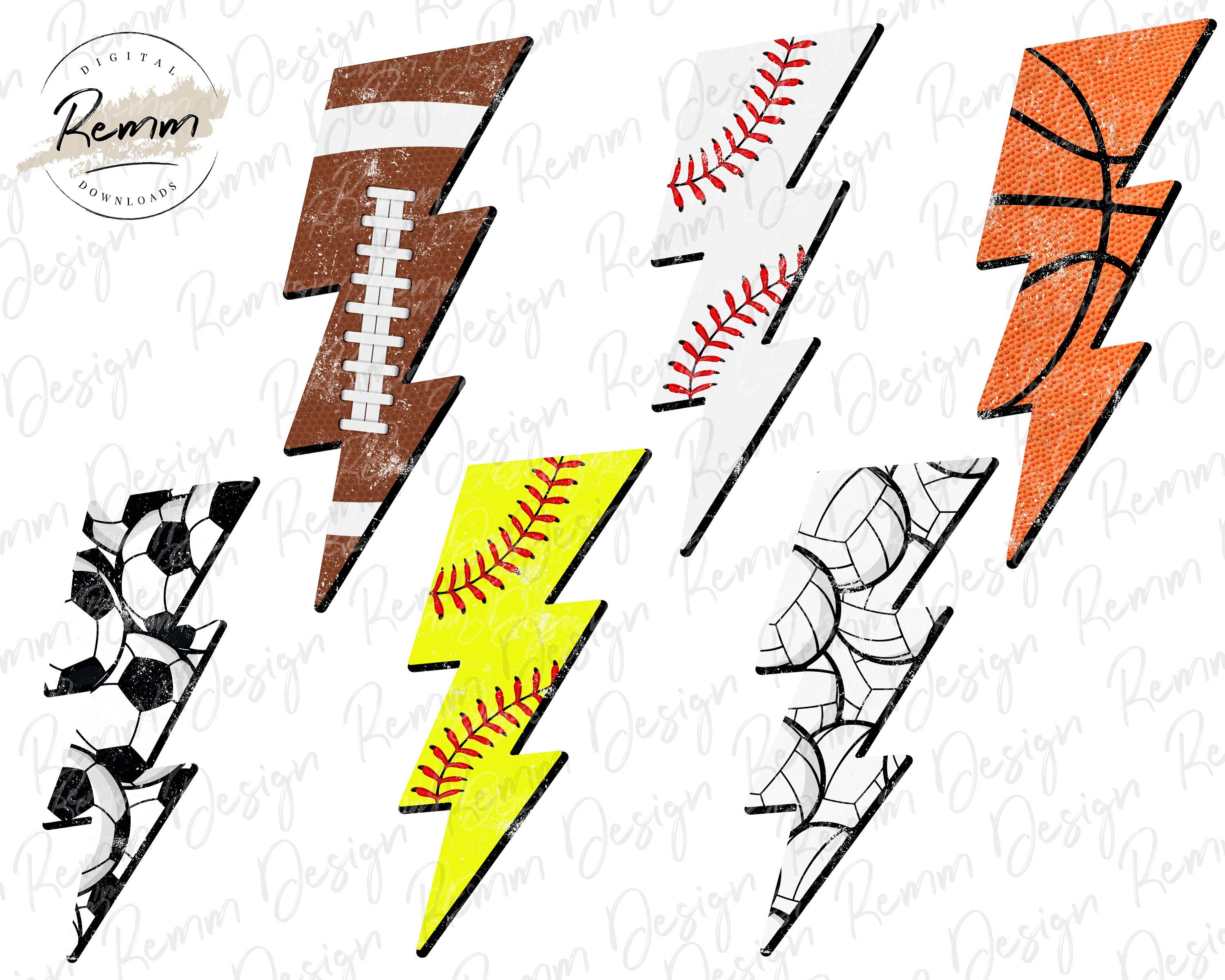 Sports Ball Lightning Bolt Bundle Lightning Bolt Sports Png Etsy