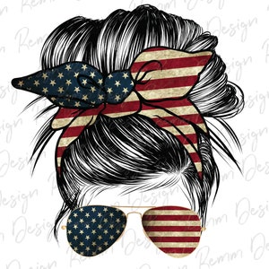 Amerikanische Mom Bun Png, Sonnenbrille Stirnband Messy Bun PNG, 4. Juli Sublimation Design, Patriotische Png, Messy Bun Png, Sublimation Download