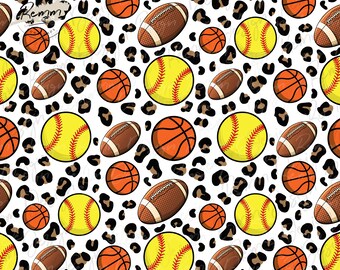 Leopard Print Sports Ball Seamless Pattern: Softball, Football, Basketball (Digital Download)