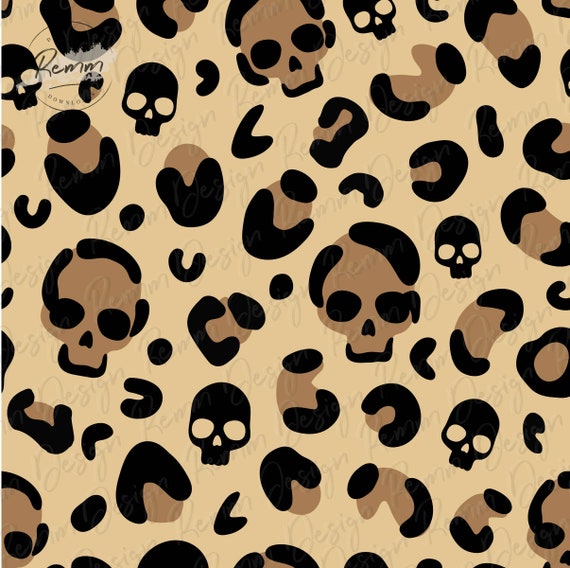Leopard Print Skulls Halloween Pattern: Seamless PNG & JPEG