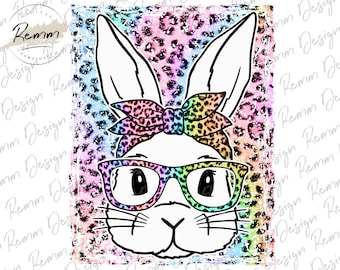 Leopard Easter Bunny PNG: Glasses, Bandana Sublimation Design (Digital Download)