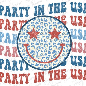 Party in the USA PNG: 4th of July Smiley Face (Digital Download)