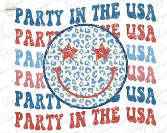 Party in the USA PNG: 4th of July Smiley Face (Digital Download)