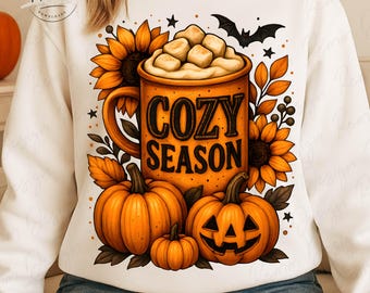 Halloween d'automne PNG : tournesols fantasmagoriques, latte à la citrouille et aux épices (téléchargement numérique)