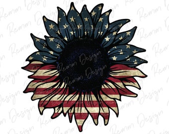 Zonnebloem Amerikaanse vlag, png-bestand: 4 juli-sublimatieontwerp (digitale download)