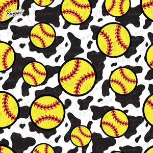 Seamless Cow Print Softball Pattern Png, Sublimate Download, Printable, Softball Png, Cow Spot Png, Softball Png, Fabric Printing Png Jpeg
