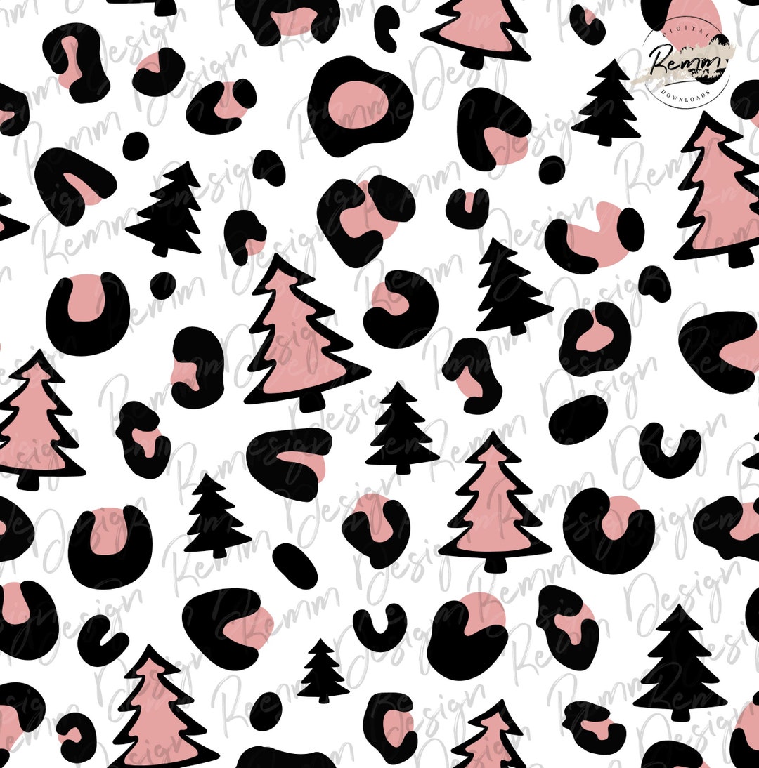 Leopard Print Christmas Tree Pattern, Christmas Seamless Pattern