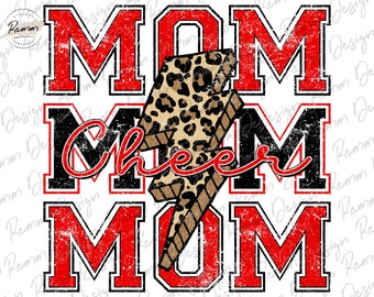 Cheer Mom Leopard Lightning Bolt PNG: Grunge Sublimation Design (Digital Download)