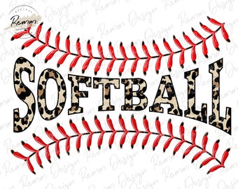 Leopard Softball PNG: Stitches & Laces Sublimation Design (Digital Download)