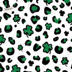 Estampado de leopardo sin costuras y patrón de tréboles Png, patrón sin costuras del día de San Patricio, patrón de trébol verde Png, patrón de trébol Png Jpeg