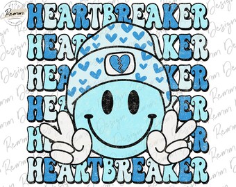 Retro Valentine's Day Heartbreaker PNG: Smiley Face Sublimation (Digital Download)