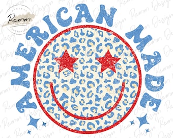 American Made Leopard Smiley Face PNG: Retro 4th of July (Digital Download)