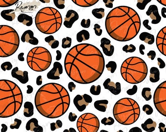 Basketball Leopard Print Seamless Pattern (PNG, JPEG)