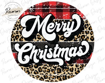 Retro Merry Christmas PNG: Leopard Buffalo Plaid Shirt Design (Digital Download)