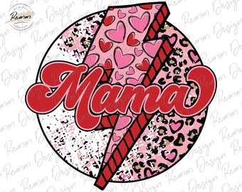 Mama Valentine's Day PNG: Retro Hearts Leopard Design (Digital Download)