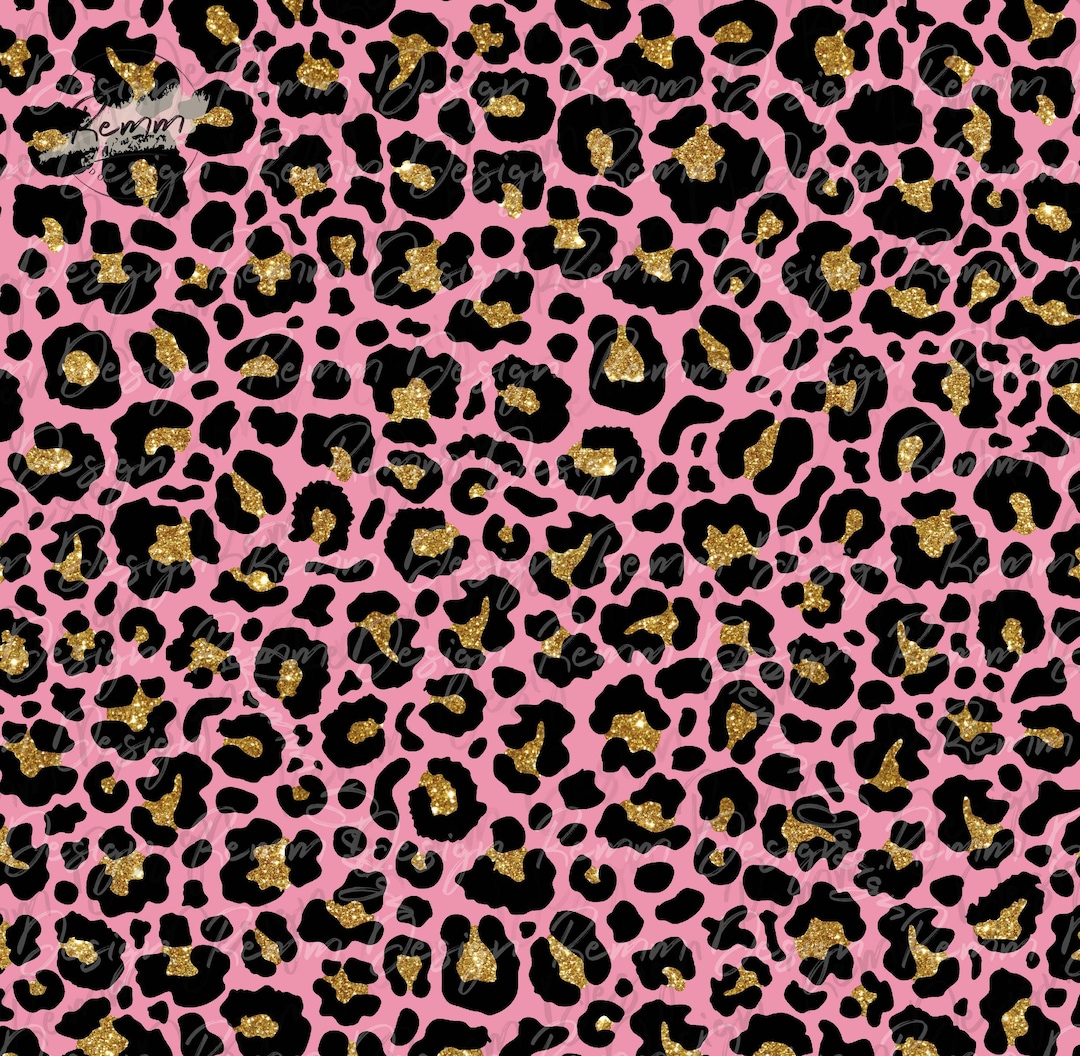 Pink Leopard Print With Gold Glitter Seamless Pattern (PNG, JPEG) - Etsy