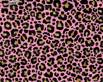 Pink Leopard Print with Gold Glitter Seamless Pattern (PNG, JPEG)