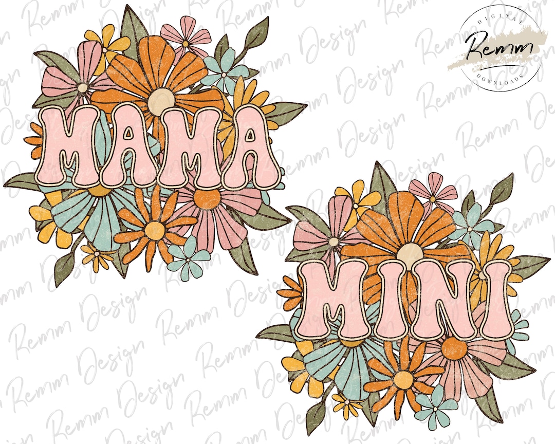 Mama Mini Floral PNG: Retro Matching Shirt Design (digital