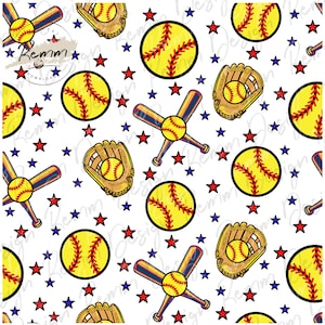 Seamless Softball Pattern, Sublimate Download, Digital Paper, Printable, Instant Download, Softball Background, Softball Fabric Printing Png
