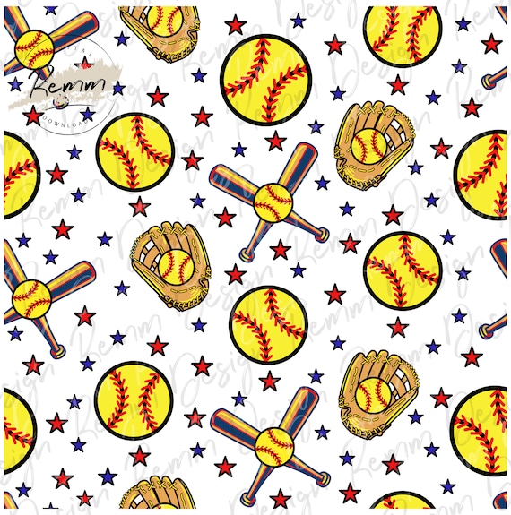 Seamless Softball Pattern Sublimate Download Digital Paper Etsy