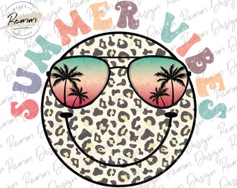 Vibras de verano PNG: Cara sonriente de leopardo retro (Descarga digital)