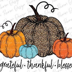Dankbar Png, Herbst Png, Dankbar Dankbar Gesegnet PNG, Doodle Kürbis Hand Gezeichnet, Leopard Kürbis, Herbst Design, Sublimation Design Downloads