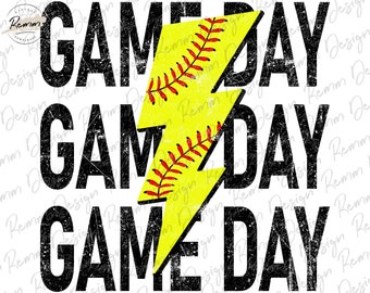 Distressed Softball Lightning Bolt PNG: Game Day Shirt Design (Digital Download)