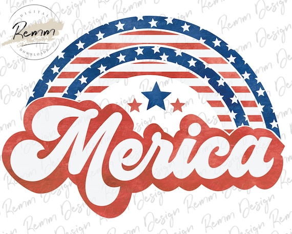 Retro Merica PNG: 4th of July Rainbow, Patriotic Design (Digital Download)