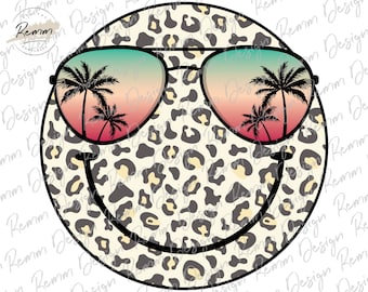 Leopard Print Smiley Face with Sunglasses PNG - Summer Retro Design (Digital Download)