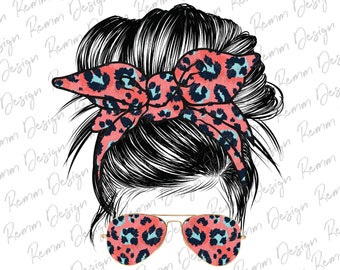 Leopard Print Mom Bun PNG: Sunglasses Headband Design (Digital Download)